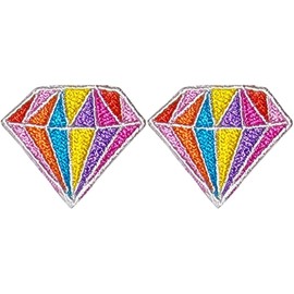 Papapatch Set 2 of Small Mini Tiny Cute Colorful Rainbow Diamond Jewel Gem Precious Stone Sign Symbol Clothes Decal Decorative Repair Applique Sew Iron on Embroidered Patches (COLOR-DIAMOND-OR-MINI02)