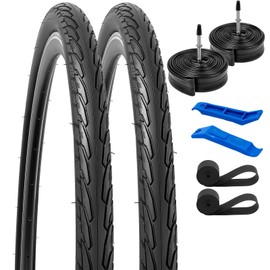 YUNSCM 2-PCS 700C Bike Tires 700 X 35C/37-622 and 700C Heavy Duty Bike Tubes Presta Valve and 2 Rim Strips Compatible with 700X33C 700X34C 700X35C 700X36C 700X37C Bike Bicycle Tires and Tubes (Y-1078)
