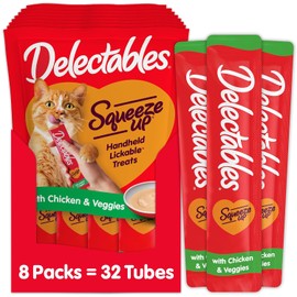 HARTZ Delectables Squeeze Up - Golosinas húmedas interactivas para Gatos Adultos y Mayores, Pollo y Verduras, 4 Unidades (Paquete de 8)