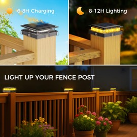kolpop 4x4 Solar Post Cap Lights Outdoor 16Pack, Deck Post Light Solar Powered IP65 Waterproof for 4x4 3.5x3.5 Wooden/Vinyl Posts, Black Fence Deck Lights with Bright Warm White for Patio/Porch