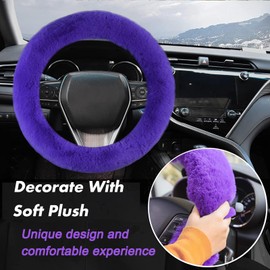 Silence Shopping Fluffy Car Steering Wheel Cover,Steering Wheel Cover for Women Soft Plush Steering Wheel Cover Fashion Car Interior Decor Accessories Suitable for 15 Inch (Purple)