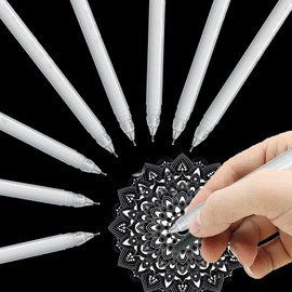 YOUYIKE Pack of 8 Gel Pens White Pen for Artists Highlight Sketching Pens 0.8mm White Gel Pen for Black Paper Sketching Drawing