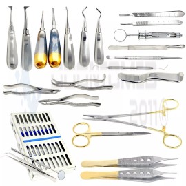 ODM German 24 PC Oral Dental Surgery Extracting Elevators Forceps Instrument Kit Set