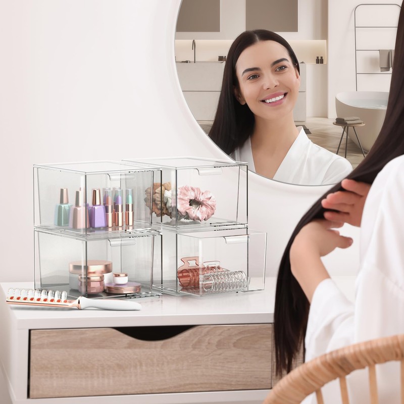 Sorbus 2 Pack Makeup Organizer - Clear Stackable Acrylic Drawer