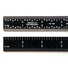 PEC Tools 6" 4R rigid black chrome, "high-contrast" machinist ruler with markings 1/8", 1/16", 1/32" and 1/64"