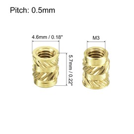 sourcing map Knurled Insert Nuts, 150Pcs M3 x 5.7mm L x 4.6mm OD 3D Printing Brass Nuts Female Threaded Inserts Brass Heat Set Insert Embedment Nut