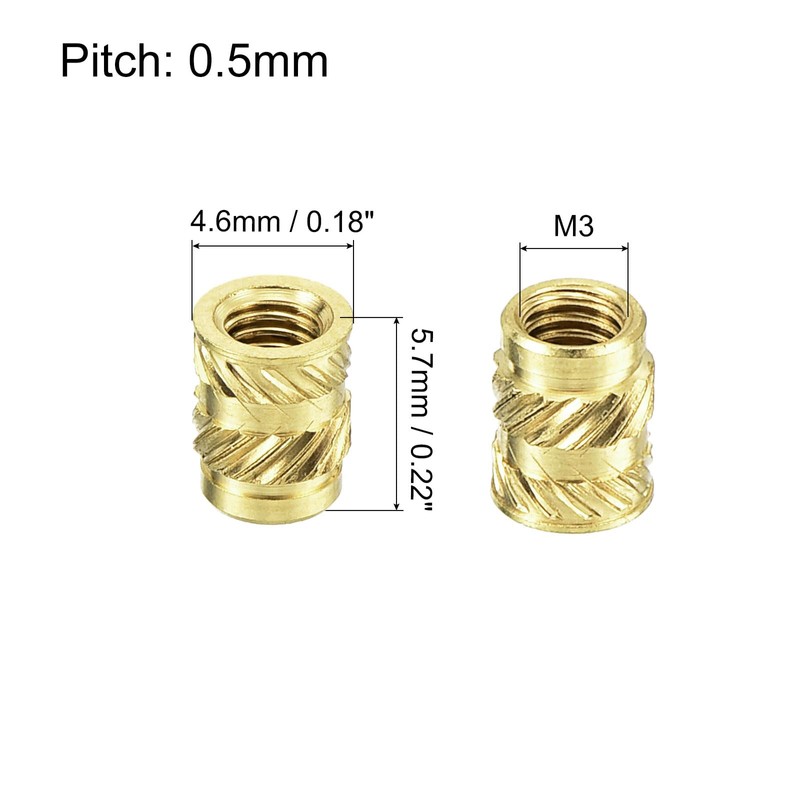sourcing map Knurled Insert Nuts, 150Pcs M3 x 5.7mm L