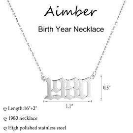 Aimber Birth Year Necklace for Women,Stainless Steel Birth Year Number Pendant Necklace Birthday Anniversary, Stainless Steel, No Gemstone