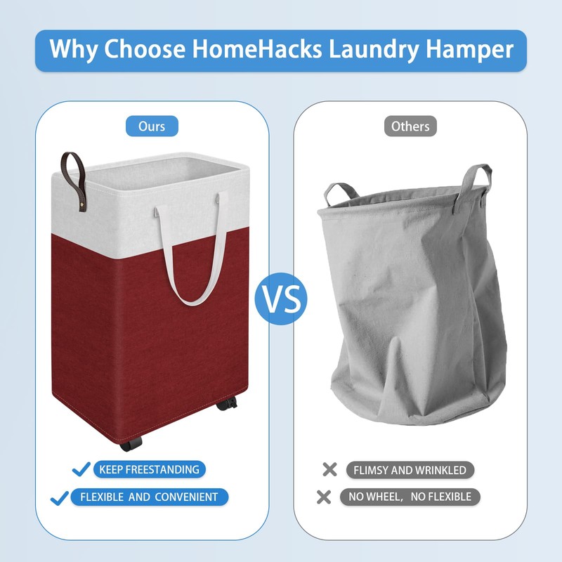 HomeHacks 75L Rolling Laundry Basket with Wheels, Collapsible & Waterproof