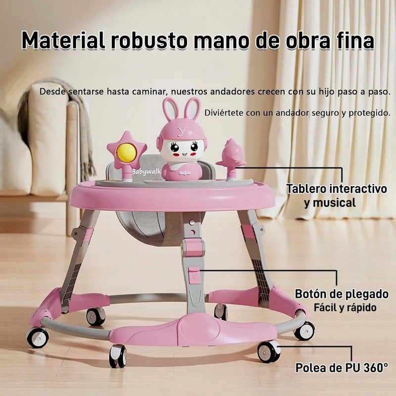 Caminador Bebé:plegable Compacto, Música, Ajustable, Seguro