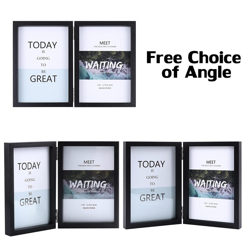 5x7 Double Picture Frames Hinged MDF Wood with Real Glass