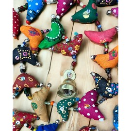 Prosperity Hens Multicolored Fair Trade 43 inches India (One Strand), Handcrafted Mini Tota Cotton Birds with Beads and Bell.