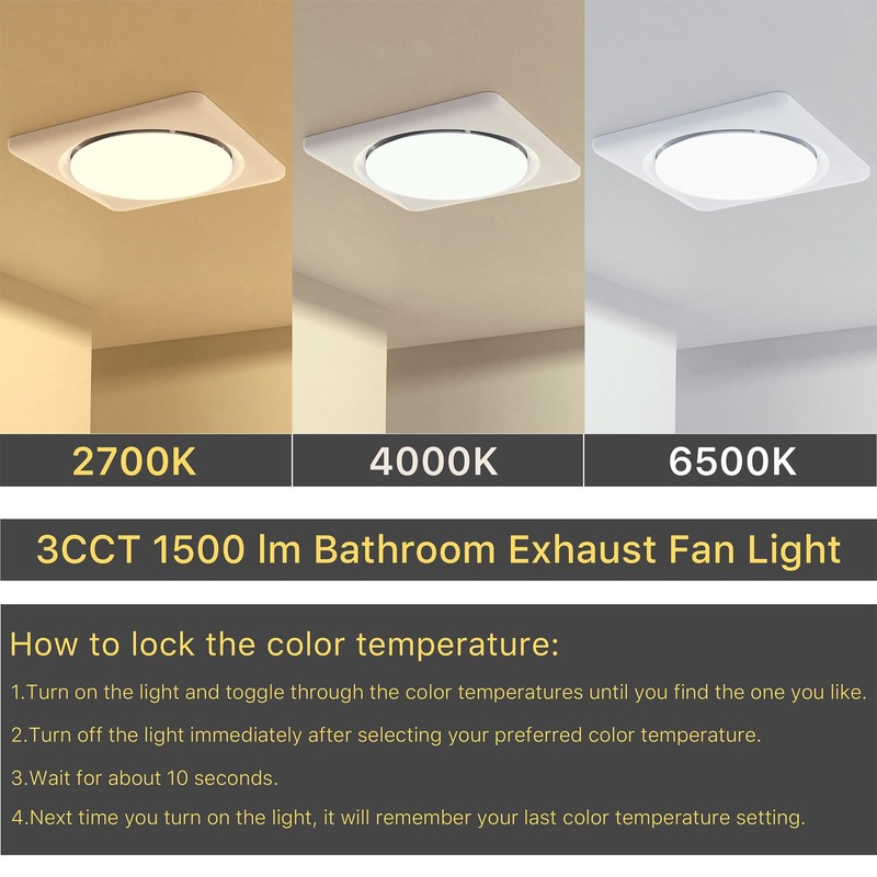 FWASTT Bathroom Exhaust Fan with Light UL and HVI Certified