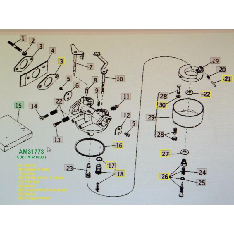 TECUMSEH CARBURETOR KIT CARBURETOR KIT for 70s JOHN DEERE 112