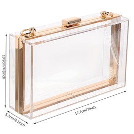 Clear Purse Bag Concert Approved Acrylic Crossbody Box Clutch for Women,Transparent Shoulder Handbag for Party, School Prom, Work, Sporting Events, Fest & Stadium with Removable Gold Chain Strap