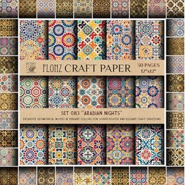 Papel para álbum de recortes (30 páginas, 12 x 12 pulgadas), Noches árabes: exquisitos motivos geométricos en colores vibrantes para crear manualidades sofisticadas y elegantes, FLONZ, almohadilla de