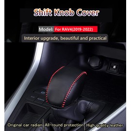 Genuine Leather Automatic at Gear Shift Knob Cover Protector Trim,the car Interior Accessories(Red Stitches),for Toyota RAV4(2019 2020 2021 2022 2023 2024 2025) Corolla Cross 2026-2027 Venza 2021-2024