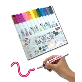 Fudder Outline Pen, Border Pen, Marker Pen, Set of 12 Colors, with Case, POP Deco Pen, Decoration (Set of 12 Colors)