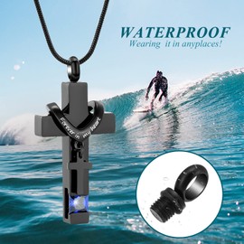 XSMZB Cremation Cross Urns Necklace Stainless Steel Double Cross Memorial Cremation Urn Pendant for Adult Ashes with Birthstone(Blue)