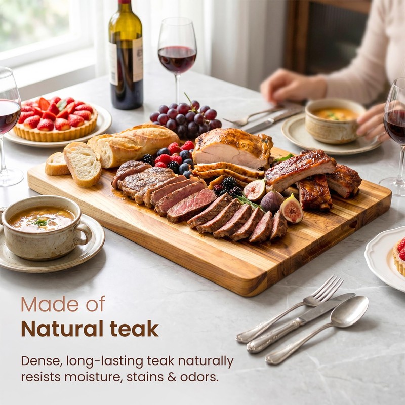 RealGulf 24x18 Teak Butcher Block, Oversized Reversible Cutting Board