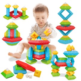 AKILION Montessori Toys for Toddlers 1 2 3 Year Old Boys Girls, 30 PCS Building Blocks Stacking Toys, Learning Educational Toys for Toddlers 1-3, Toddler Puzzle STEM Toys