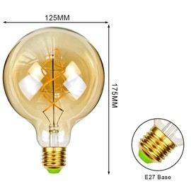 TIANFAN G125 Edison LED, 4W (25W Eq), 2000K Amber Light, Spiral Filament, Dimmable, E27 Base, 220V