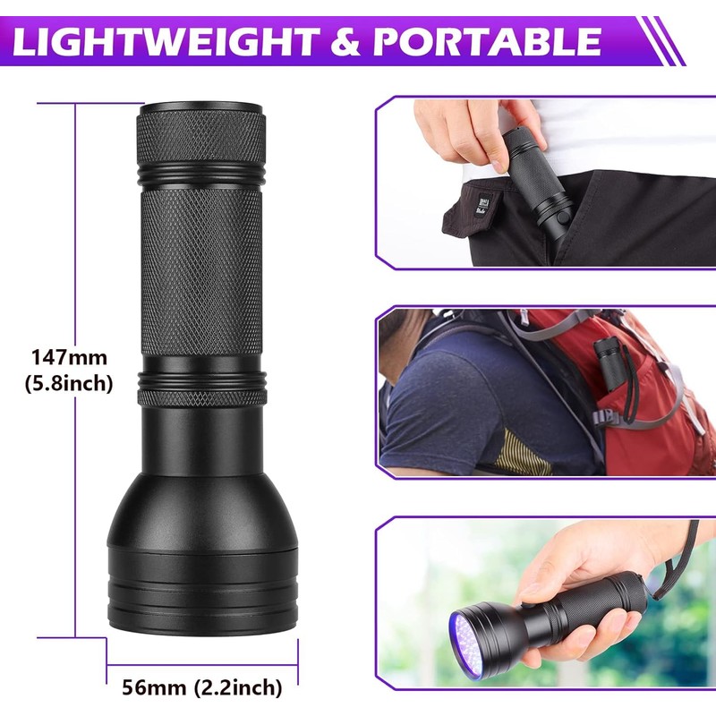 PEAKTREND UV Flashlight Black Light, 51 LED 395 nM +Blacklight