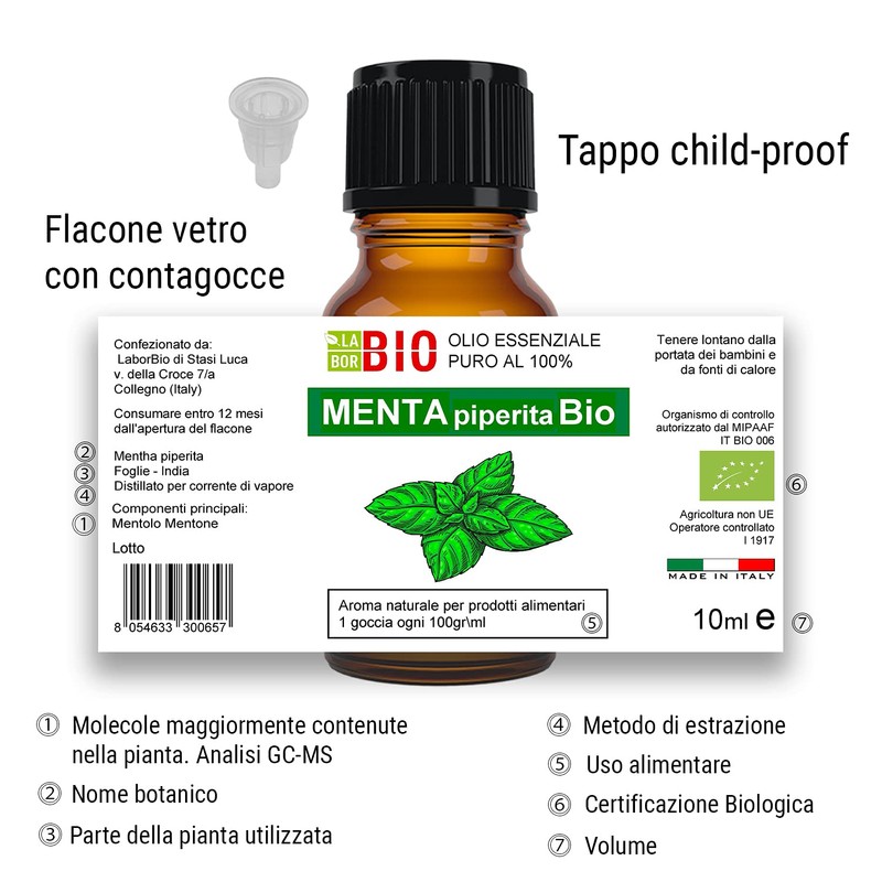 PfefferminzÖl Bio Ätherisches Öl 100% Reines 10 ml - Aromatherapie