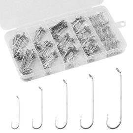 Fly Tying Hooks, 380pcs Ultra Sharp Barbed Fly Fishing Hooks High Carbon Steel for Dry Wet Nymph Streamer Jig Shrimp & Pupa with Fishing Tackle Box