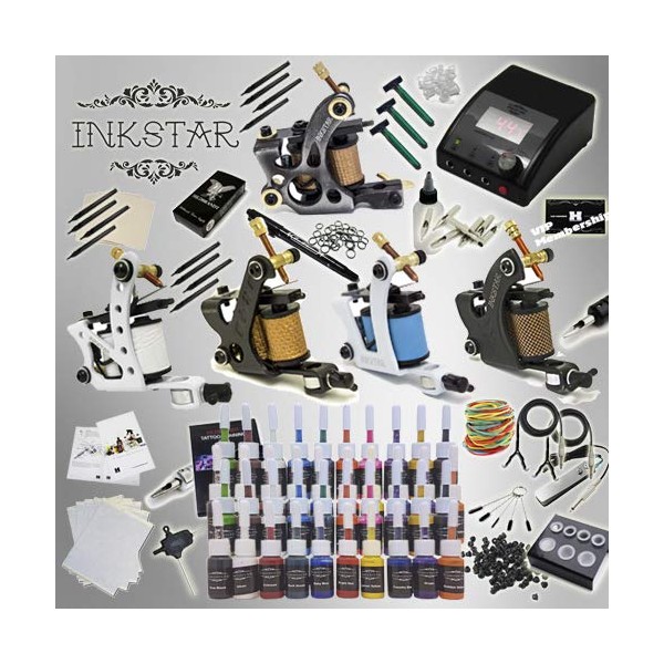 Complete Tattoo Kit Inkstar Ace C 5 Machine Gun Power Supply with 40 Color Truecolor Starter Ink (257 PCS)
