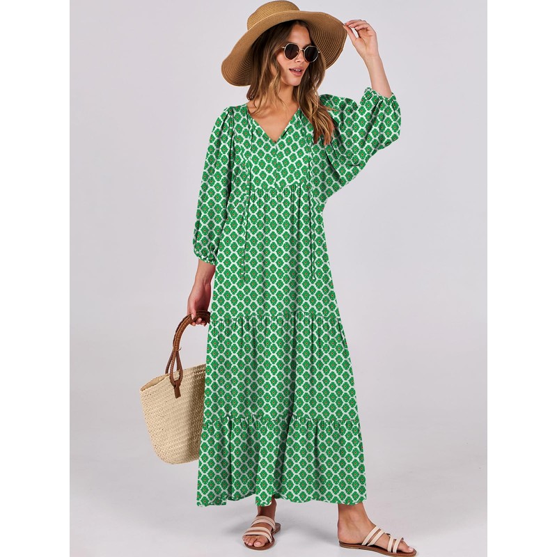ANRABESS Womens Boho Maxi Dresses 2025 Summer V Neck Puff