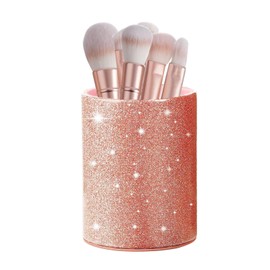 HMBTEN Make Up Organiser, Pen Holder Desk, PU Leather Make Up Brush Storage for Room Decor Dressing Table, Bedroom, Bathroom, Office (Rose Gold)