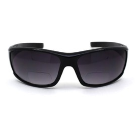 Mens Rectangular Warp Plastic Sport Bi-focal Reading Lens Sunglasses Shiny Black 2.0