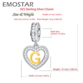 EMOSTAR - Abalorio de letras con inicial A-Z para pulsera europea, chapado en oro de 18 quilates, colgante de alfabeto de corazón de plata de ley 925 con circonita cúbica, regalo para familia, San