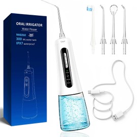 Oral Irrigator, Cordless Compact Portable Interdental Jet Jet Washer, 4 Water Flow Modes & 40-120 PSI Wide Water Pressure Adjustment, 10.1 fl oz (310 ml) Large Capacity Tank, 360° Rotation Nozzle