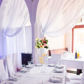 Clear Acrylic Vases Flower Stand Wedding Centerpieces with Hanging Glass Tealight Globe Candle Holders for Event Party Table Decoration Display Rack Column (2, 24 inch)