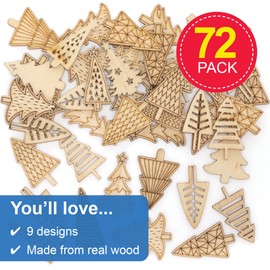 Baker Ross FE982 Christmas Tree Mini Wooden Shapes - Pack of 72, Embellishments for Crafting, Craft Supplies for Children, Ideal for Kids Arts and Craft Projects