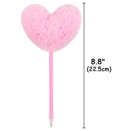 Biiange 4Pcs Heart Fluffy Pen, Pom Pom Plastic Ballpoint Pen, with Black Ink, Gift for Christmas Stationery Carnival Birthday (Pink)