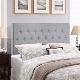 Modway MOD-5202- Clique Tufted Button Diamond Pattern Linen Fabric Upholstered Queen Headboard in Gray