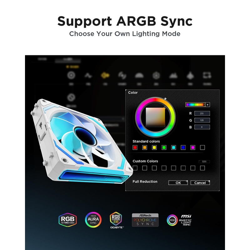 AsiaHorse COSMIQ 120mm Case Fan, Infinity Mirror FDB Reverse Fan