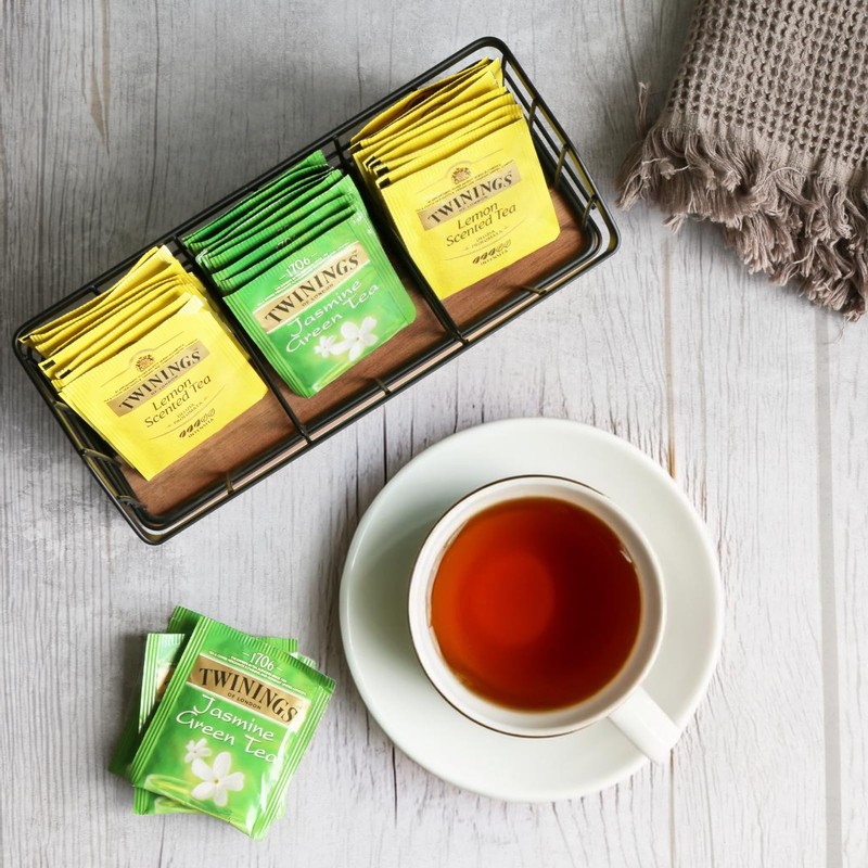 WILDMOS Tea Bag Organizer,Iron Wire Basket with Wooden Base.Tea Storage