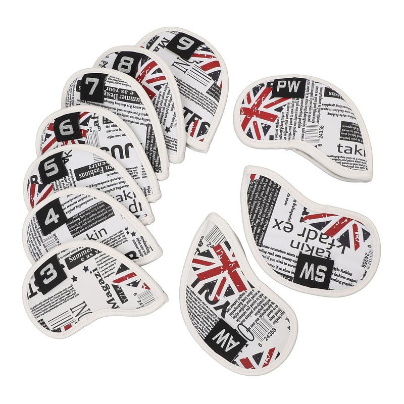 10 Pcs PU Leather Club Protective Iron Headcover, Deluxe Interior