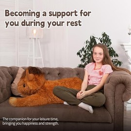 Highland Cow Stuffed Animal - 38.5" Dark Brown Giant Cows Plush Toy Gift for Kids & Adults, Cattle Decorations Pillows Living Room Bedroom