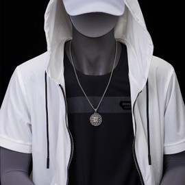 COOLSTEELANDBEYOND Sun Knot Medal Pendant, Men's Vintage Stainless Steel Miraculous Medal Pendant Necklace with 75 cm Wheat Chain, Stainless Steel, No Gemstone