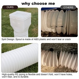 plusgutter 4 Pack Rain Gutter Downspout Extensions Flexible, Drain Downspout Extender,Down Spout Drain Extender, Gutter Connector Rainwater Drainage,Extendable from 21 to 68 Inches(White)