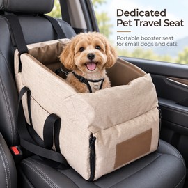 Center Console Pet Car Seat for Small Dogs & Cats – Breathable Portable Booster Carrier with Tether for Car Travel