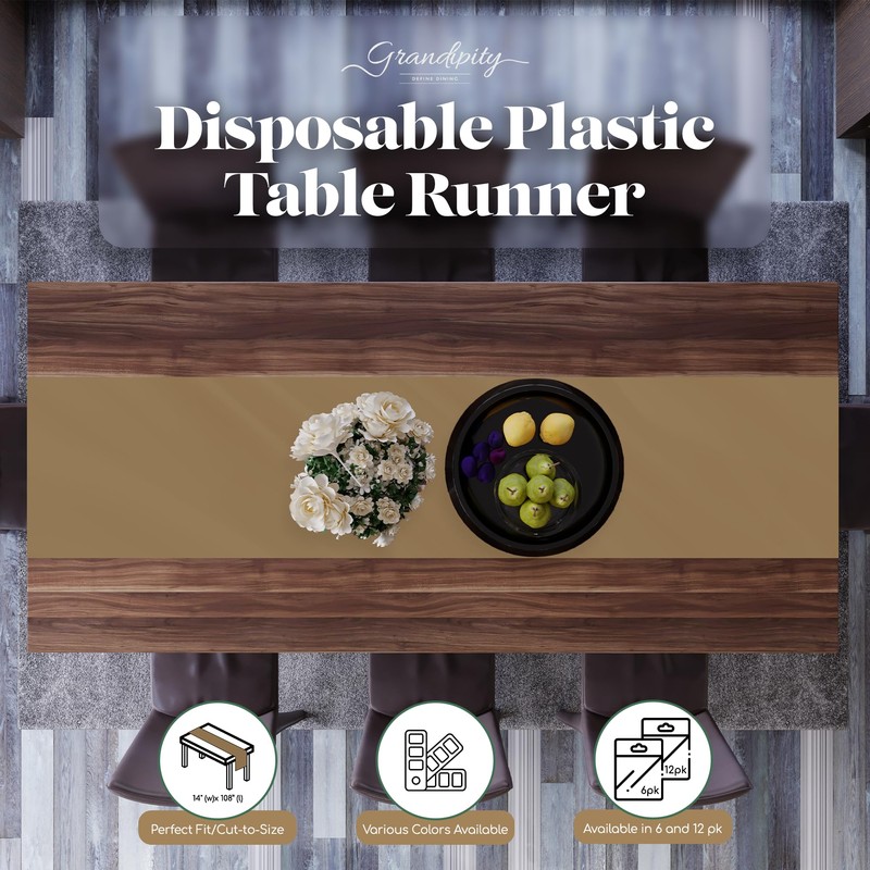 Gold 12 Pack Premium Disposable Plastic Table Runner 14 x
