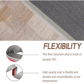 10Ft Floor Transition Strip, Self Adhesive Carpet Edging Trim Strip, Threshold Strips for Threshold Height Less Than 5 mm (Gray Wood Grain)