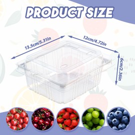 Threehoney 25 Pack Clear Plastic Vented Berry Containers with Clamshell Lids, 1/2 Pint Berry Baskets for Strawberry, Disposable Food Storage for Farmers Market Fridge Picnic (5.3×4.7×2.4 Inch)