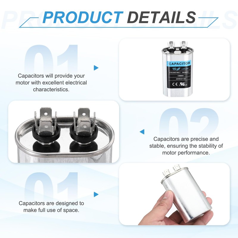 sourcing map 15MFD CBB65 Run Start Capacitor 15uF, 370/440V Oval